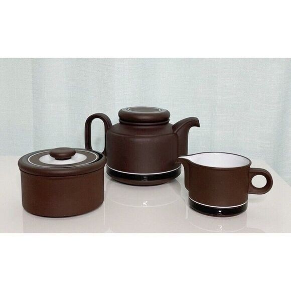 Hornsea England Contrast 1977 Teapot Creamer Sugar Set Retro Mid Century Modern - Picture 1 of 4